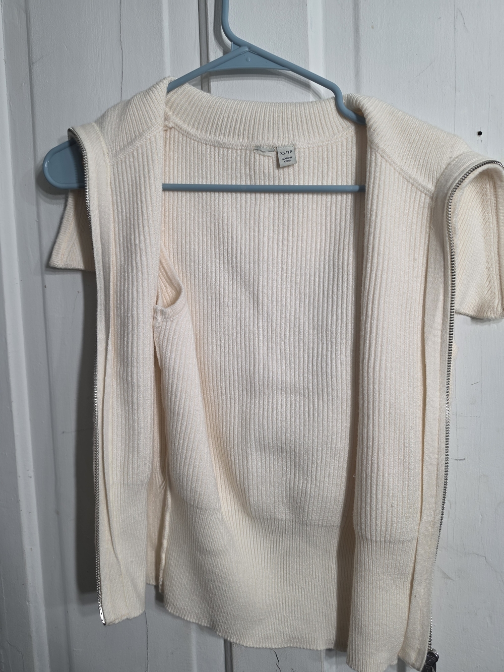 American Eagle Outfitters Cream Ribbed Zip-Front Vest